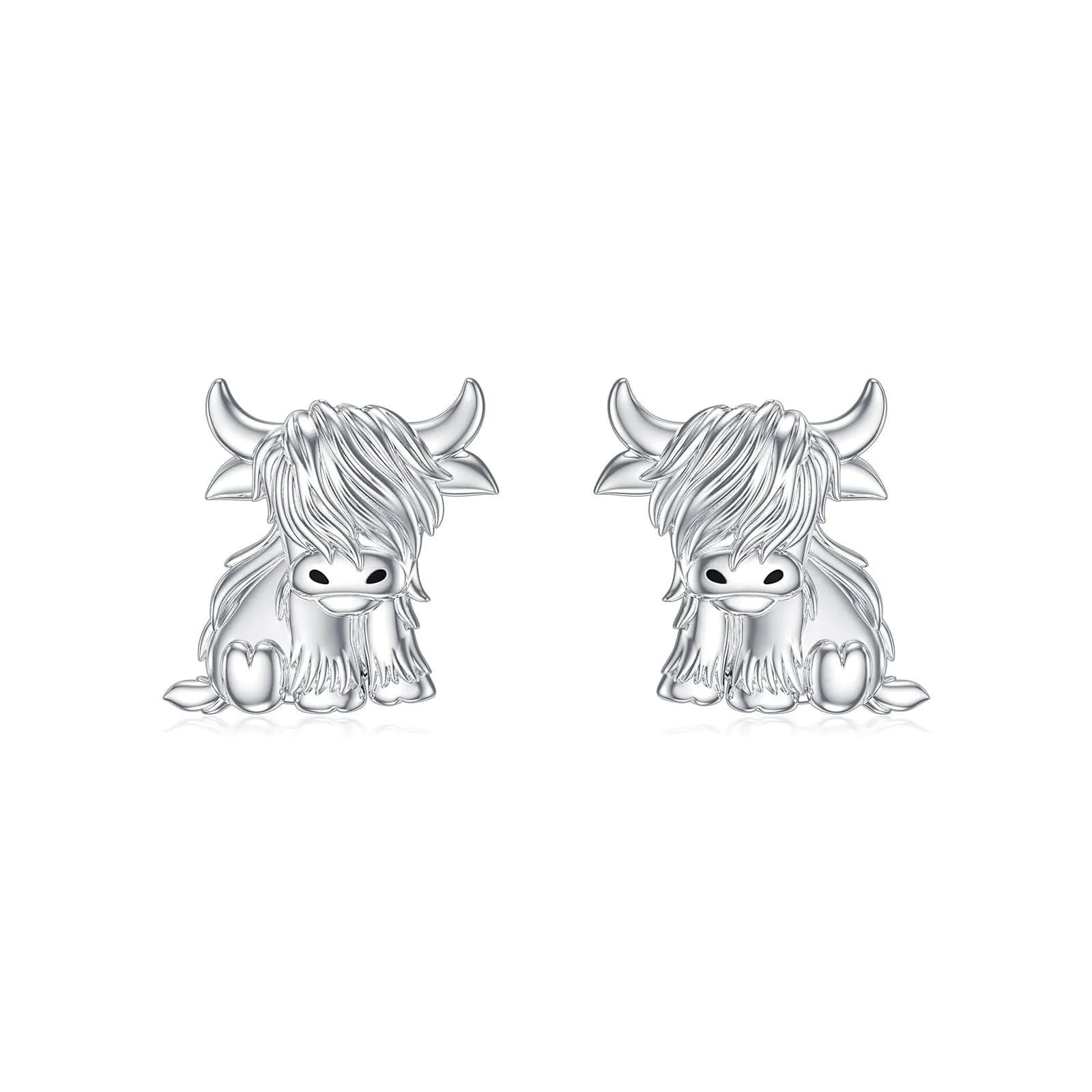 image-Highland Cow Earrings 925 Sterling Silver Cow Studs Earrings Highland Cow Jewelry Gifts
