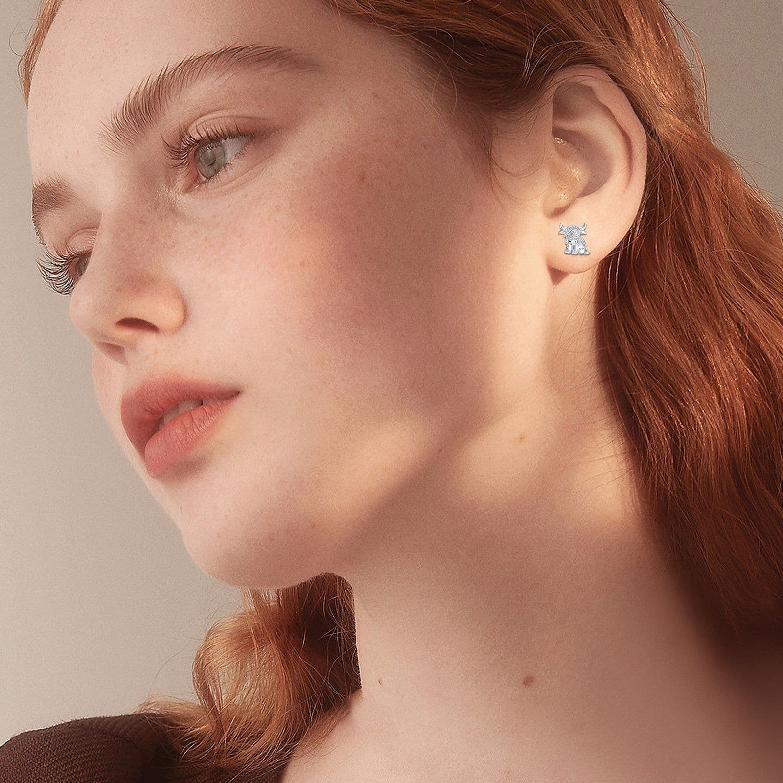 image-Highland Cow Earrings 925 Sterling Silver Cow Studs Earrings Highland Cow Jewelry Gifts