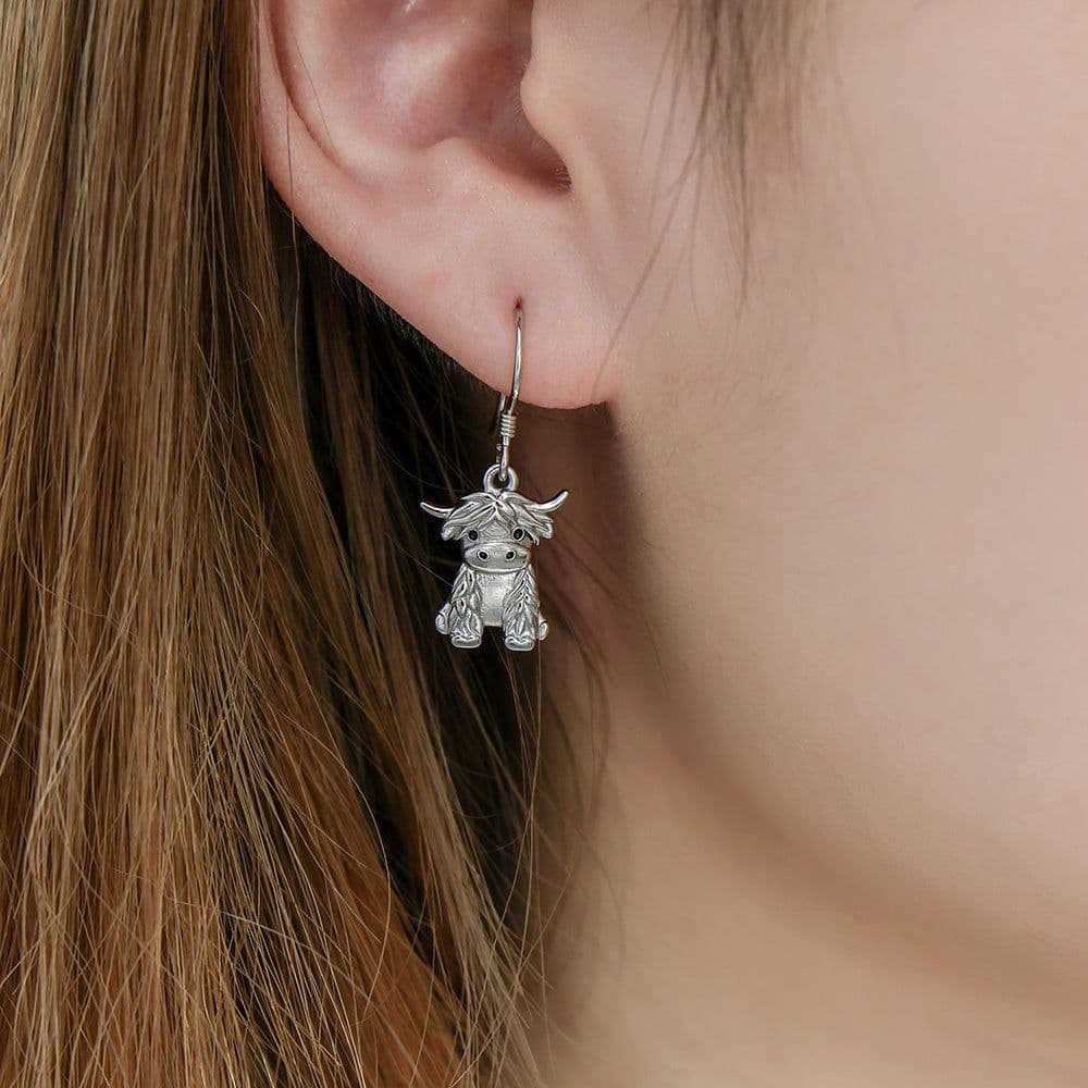 image-925 Sterling Silver Highland Cow Necklace Cow Earrings Cow Jewelry