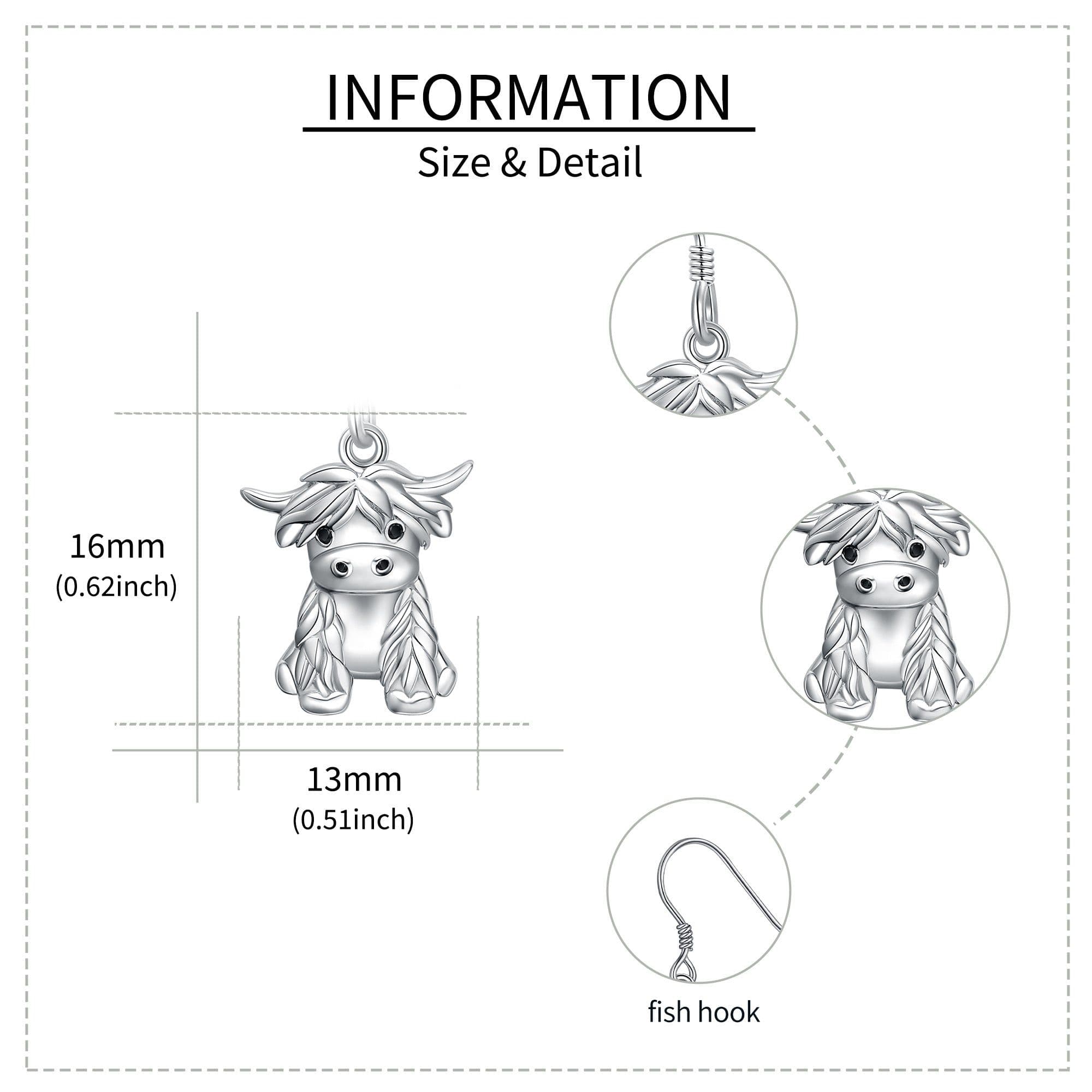 image-925 Sterling Silver Highland Cow Necklace Cow Earrings Cow Jewelry