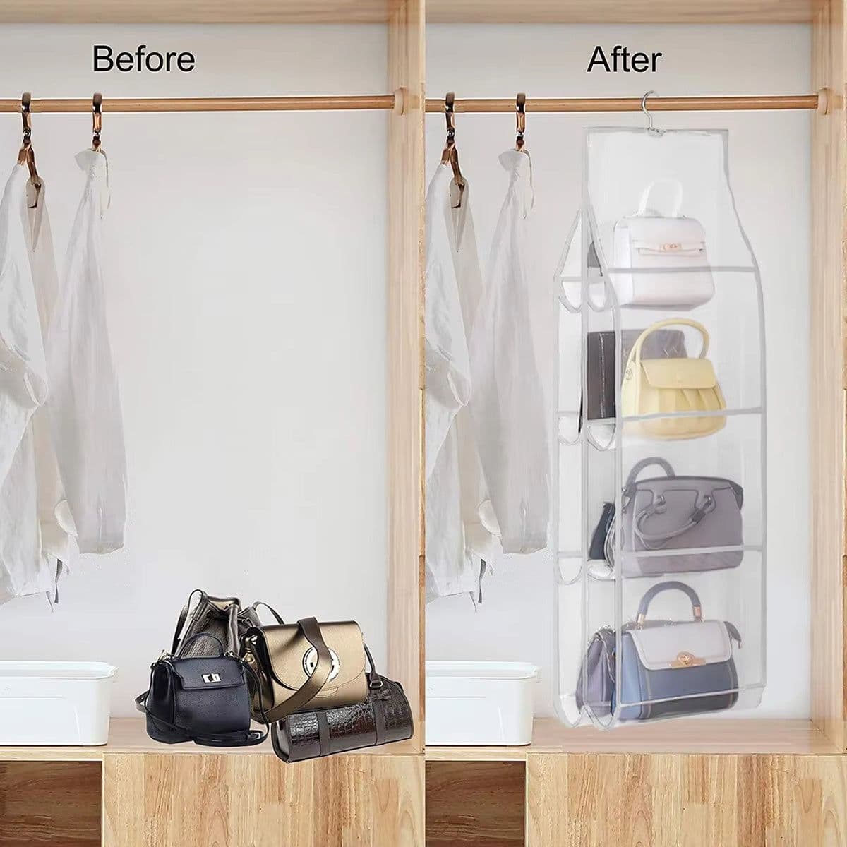 image-Hanging Handbag Storage Bag With 8 Pocket Wardrobe Closet Transparent Organizer Dust-proof Cover For Household Sundry Shoe Bag