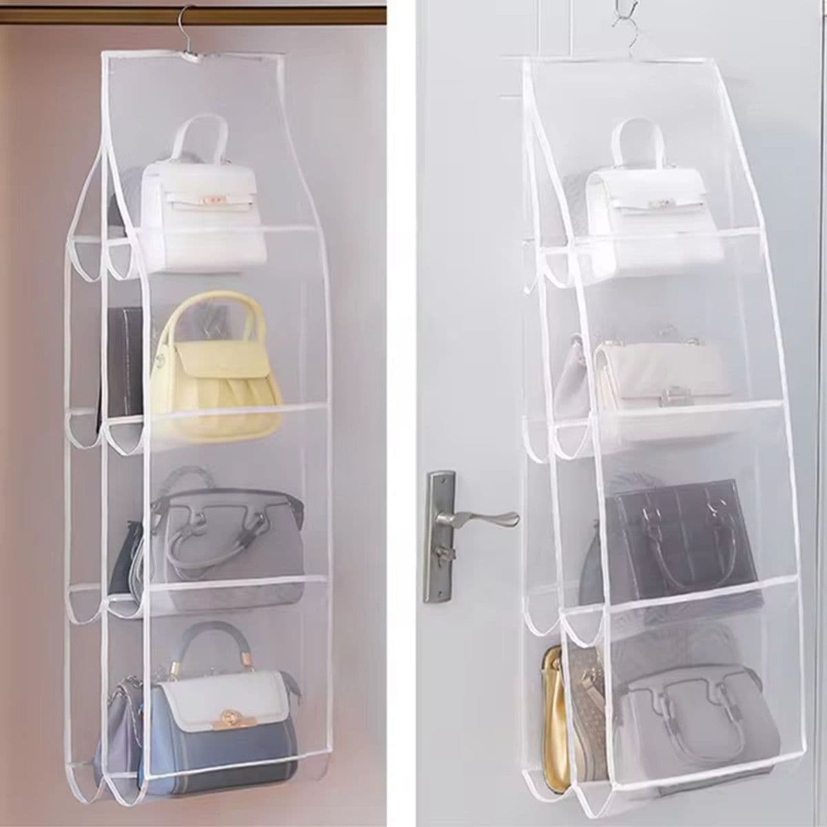 image-Hanging Handbag Storage Bag With 8 Pocket Wardrobe Closet Transparent Organizer Dust-proof Cover For Household Sundry Shoe Bag