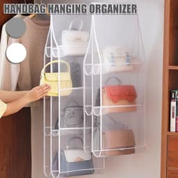 image-Hanging Handbag Storage Bag With 8 Pocket Wardrobe Closet Transparent Organizer Dust-proof Cover For Household Sundry Shoe Bag