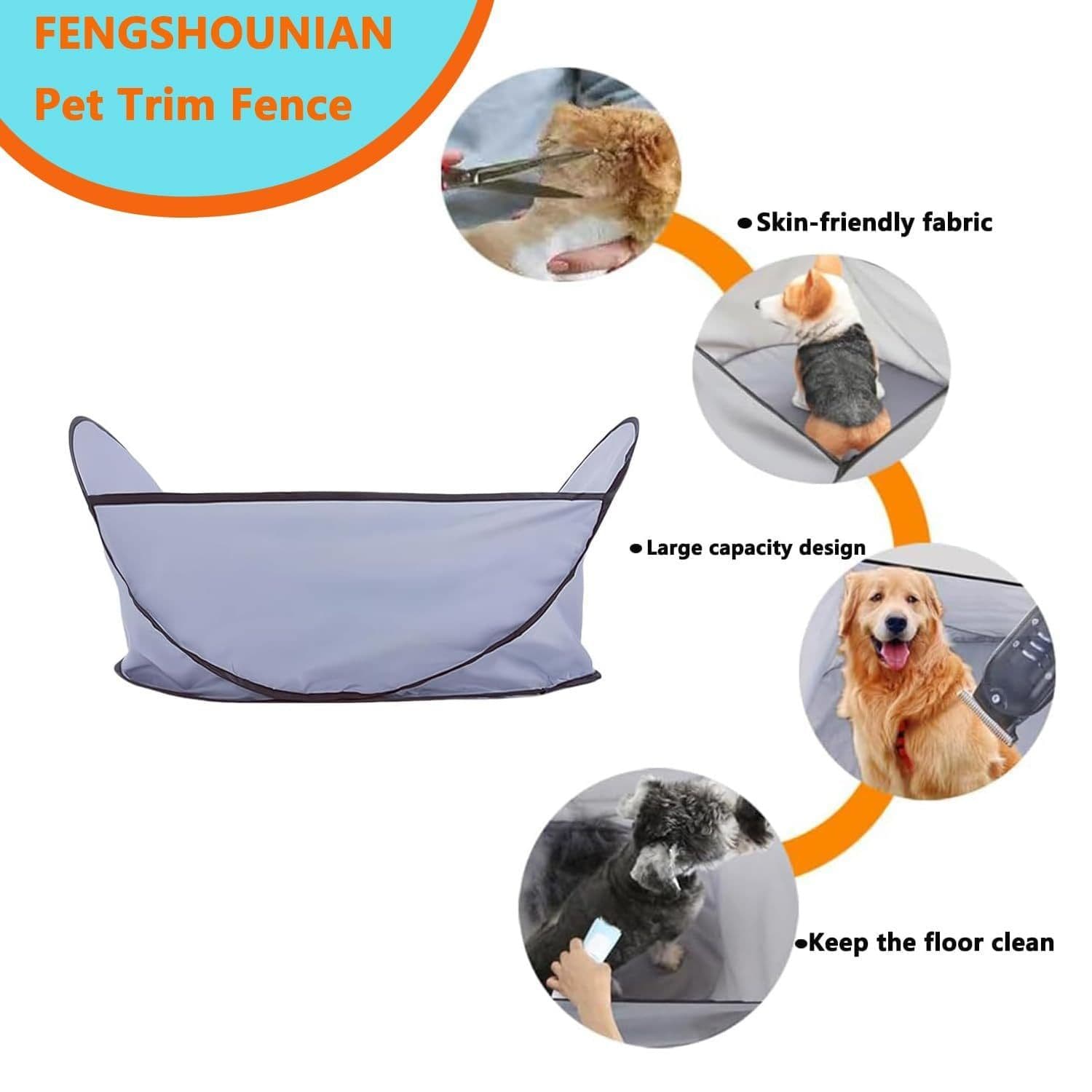 image-Easy Dog And Cat Hair Catcher Tent - Waterproof Adjustable Neat Barbering Cape For Easy Trimming And Shaving Pet Grooming