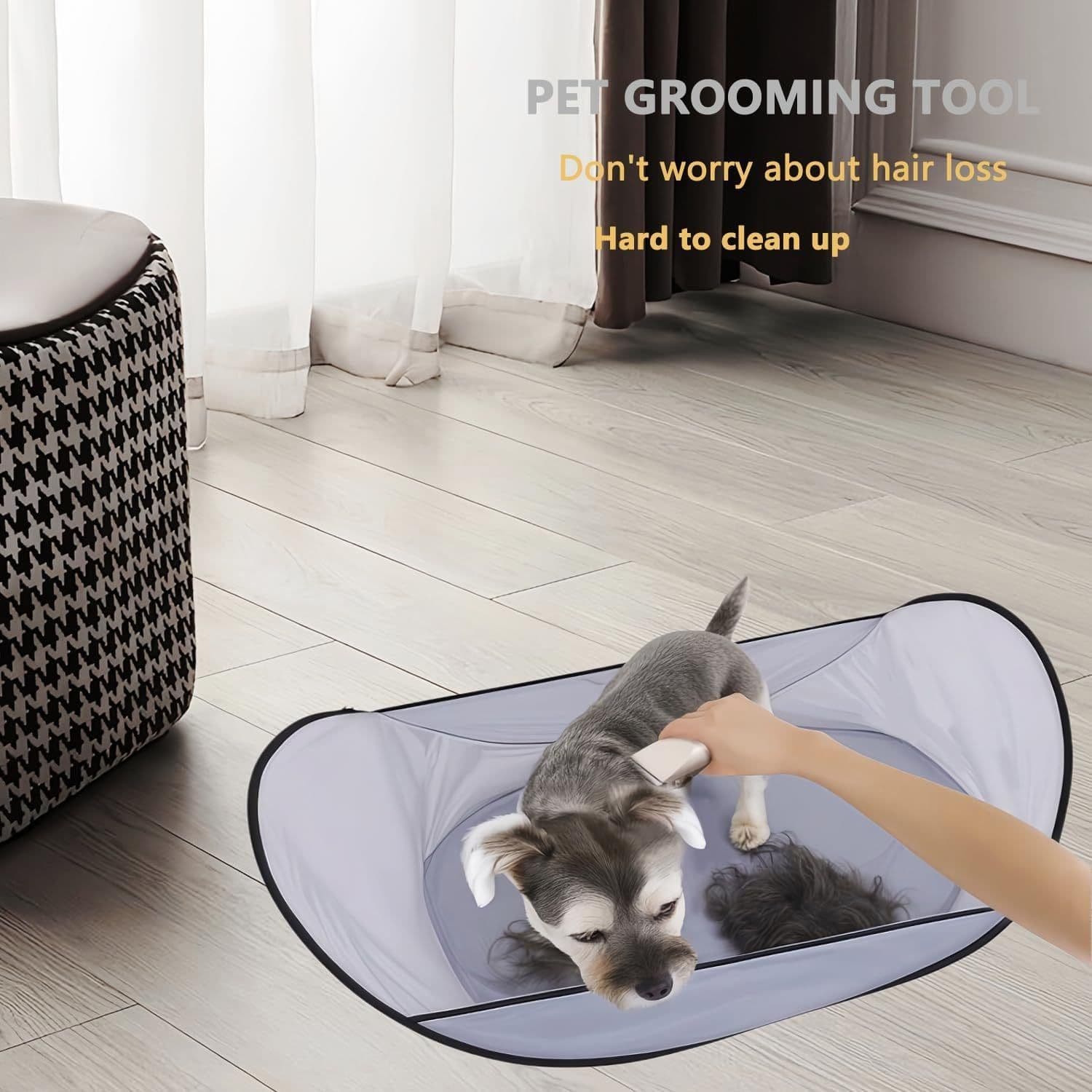 image-Easy Dog And Cat Hair Catcher Tent - Waterproof Adjustable Neat Barbering Cape For Easy Trimming And Shaving Pet Grooming