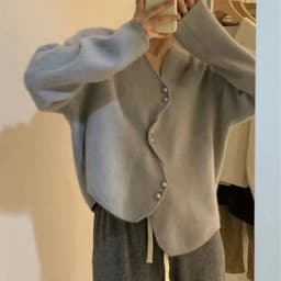 image-Irregular V Collar Womens Knitwear Sweater, Fuzzy Sweater, Loose Knit Fuzzy Women's Outerwear, Hand Knit Ribbed Cardigan, Spring Clothing