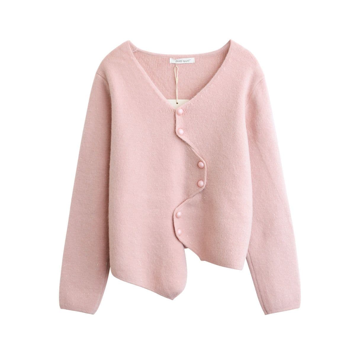 image-Irregular V Collar Womens Knitwear Sweater, Fuzzy Sweater, Loose Knit Fuzzy Women's Outerwear, Hand Knit Ribbed Cardigan, Spring Clothing