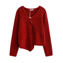 image-Irregular V Collar Womens Knitwear Sweater, Fuzzy Sweater, Loose Knit Fuzzy Women's Outerwear, Hand Knit Ribbed Cardigan, Spring Clothing