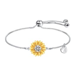 image-Sunflower Bracelets with Initial A Sterling Silver Sunflower Gifts for Women Girls Sunflower Jewelry