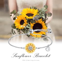 image-Sunflower Bracelets with Initial A Sterling Silver Sunflower Gifts for Women Girls Sunflower Jewelry
