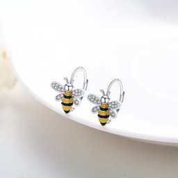 image-Bee Earrings S925 Sterling Silver Bumble Honey Huggie Hoop Earrings Bee Jewelry Gifts for Women Girls Teen