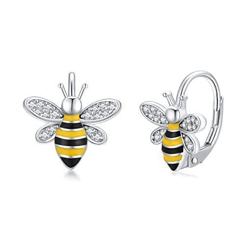 image-Bee Earrings S925 Sterling Silver Bumble Honey Huggie Hoop Earrings Bee Jewelry Gifts for Women Girls Teen