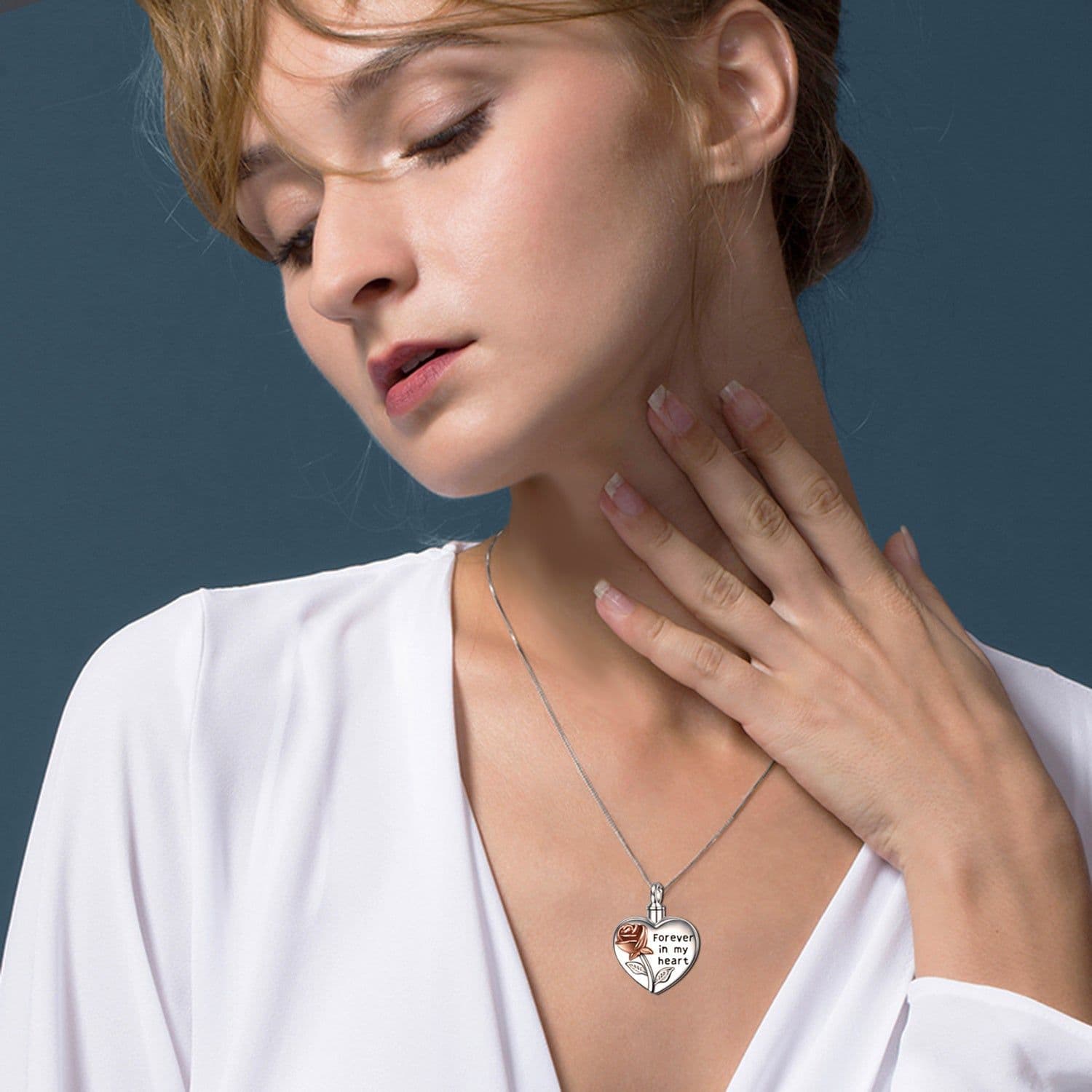 image-Sterling Silver Rose Flower Urn Necklace for Ashes Cremation Jewelry Forever in my Heart