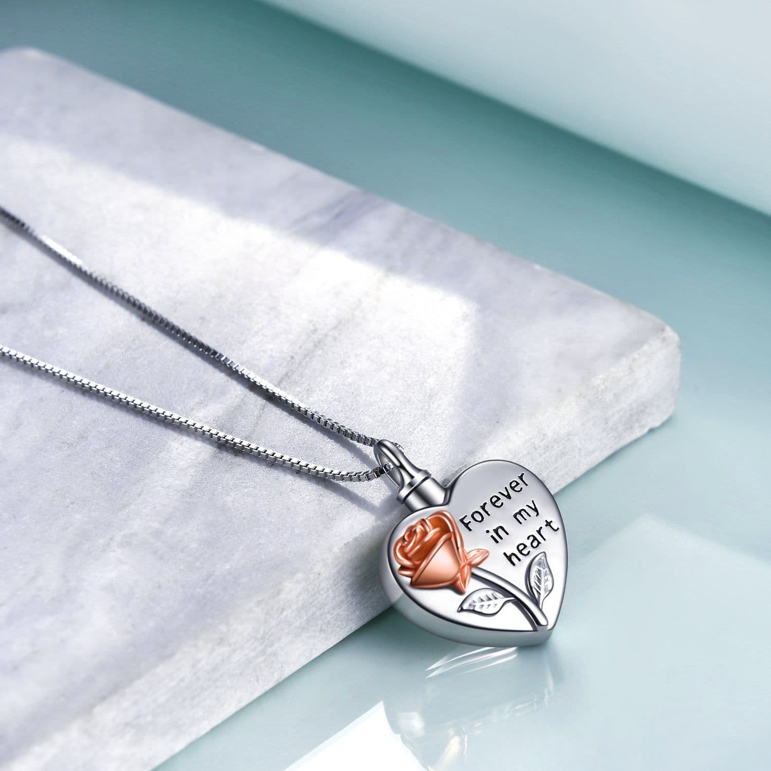 image-Sterling Silver Rose Flower Urn Necklace for Ashes Cremation Jewelry Forever in my Heart