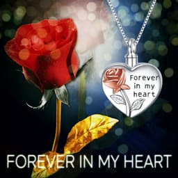 image-Sterling Silver Rose Flower Urn Necklace for Ashes Cremation Jewelry Forever in my Heart
