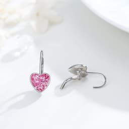 image-925 Sterling Silver Heart Leverback Sleeper Small 10mm Heart Dangle Hoop Earrings