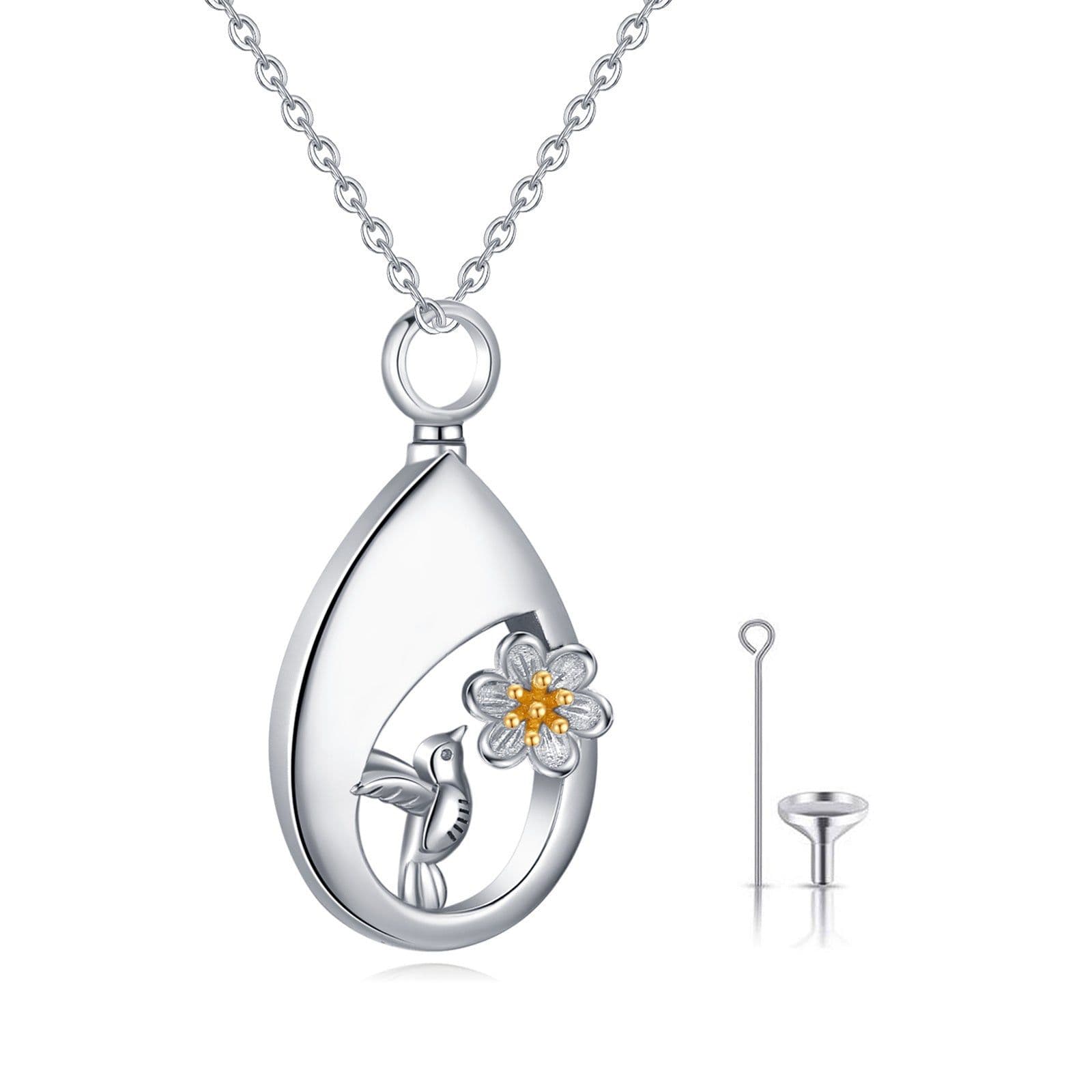 image-Cremation for Ashes Hummingbird Urn Necklace Teardrop Urn Pendant in Sterling Silver