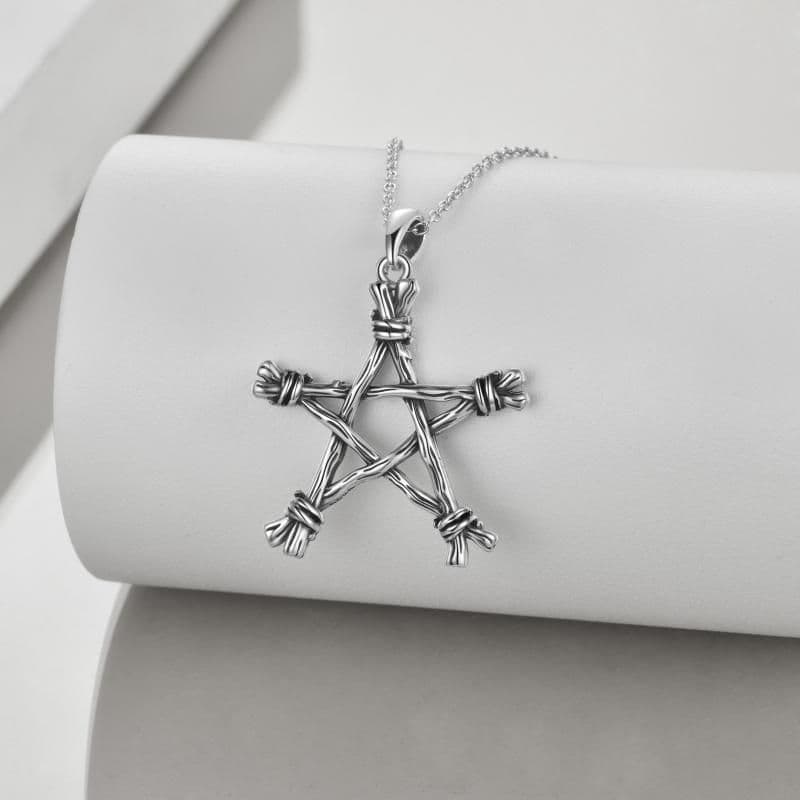 image-Sterling Silver Gothic Punk Witch Pentagram PSupernatural Merchandise endant Jewellery