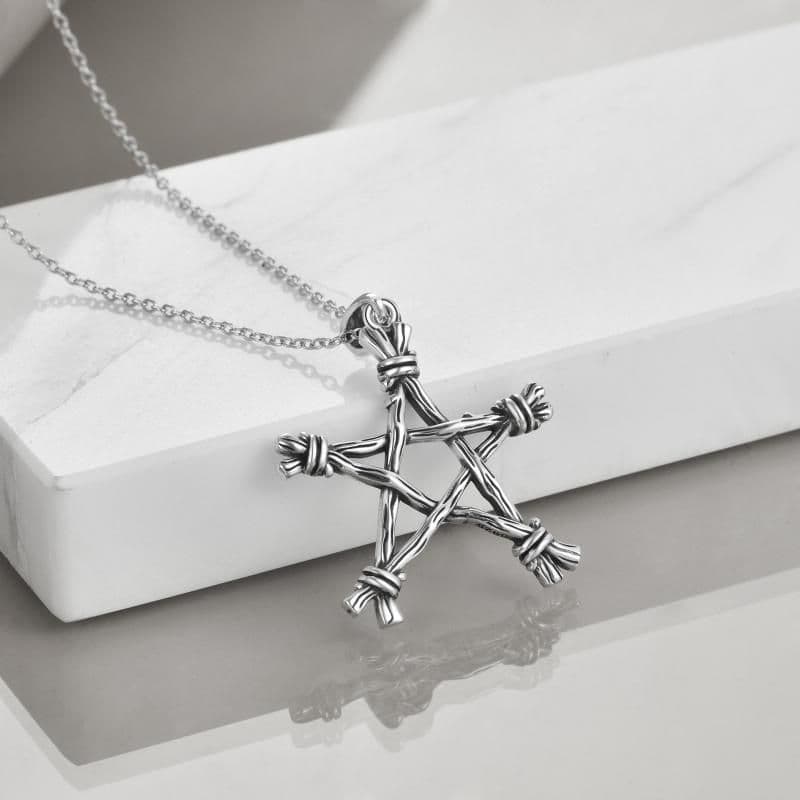 image-Sterling Silver Gothic Punk Witch Pentagram PSupernatural Merchandise endant Jewellery