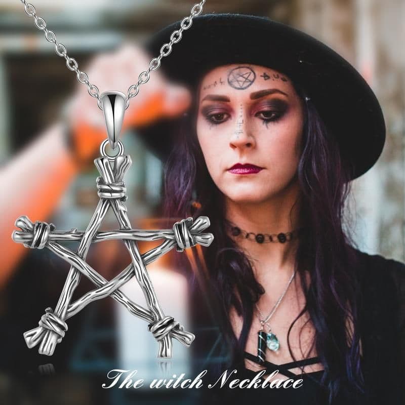image-Sterling Silver Gothic Punk Witch Pentagram PSupernatural Merchandise endant Jewellery