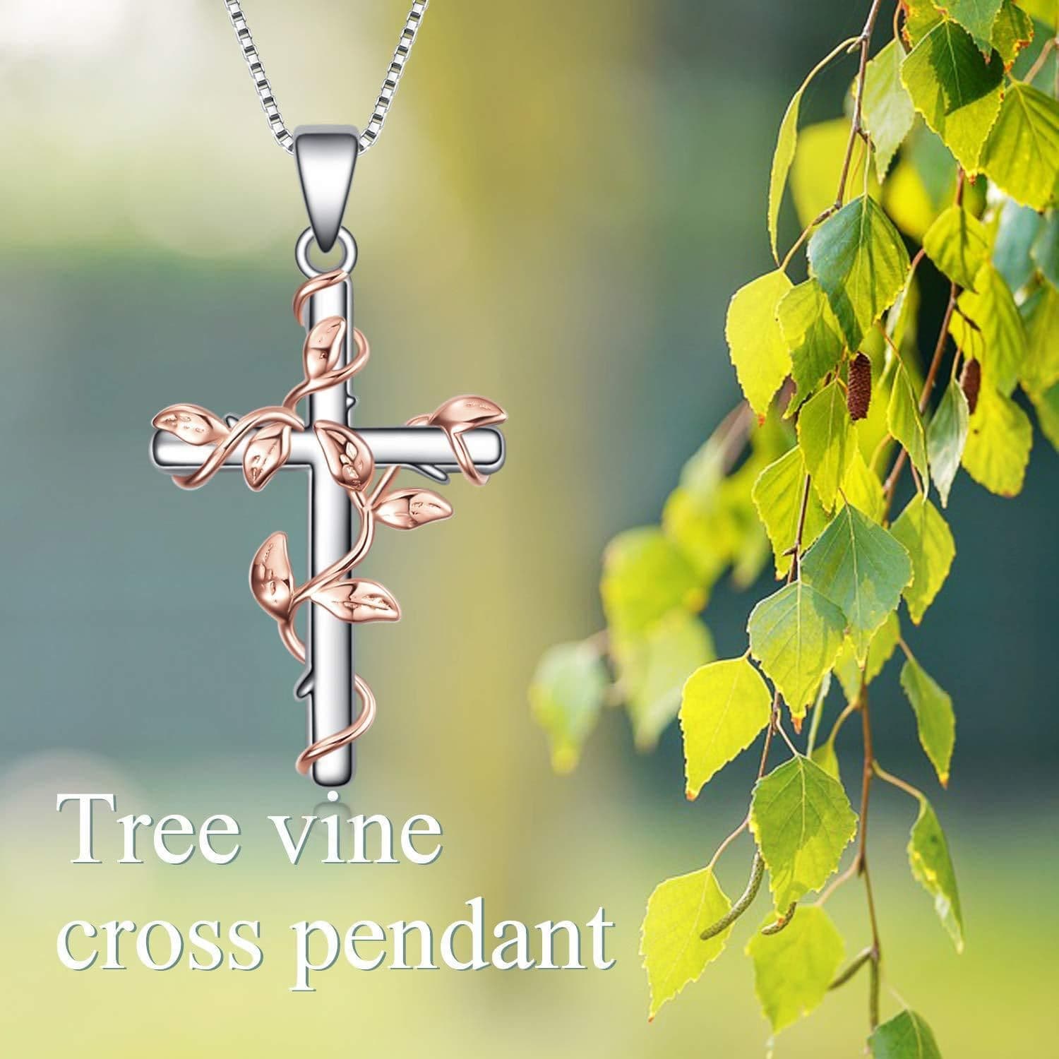 image-Sterling Silver Rose Flower Cross Pendant Necklace Jewelry Gifts