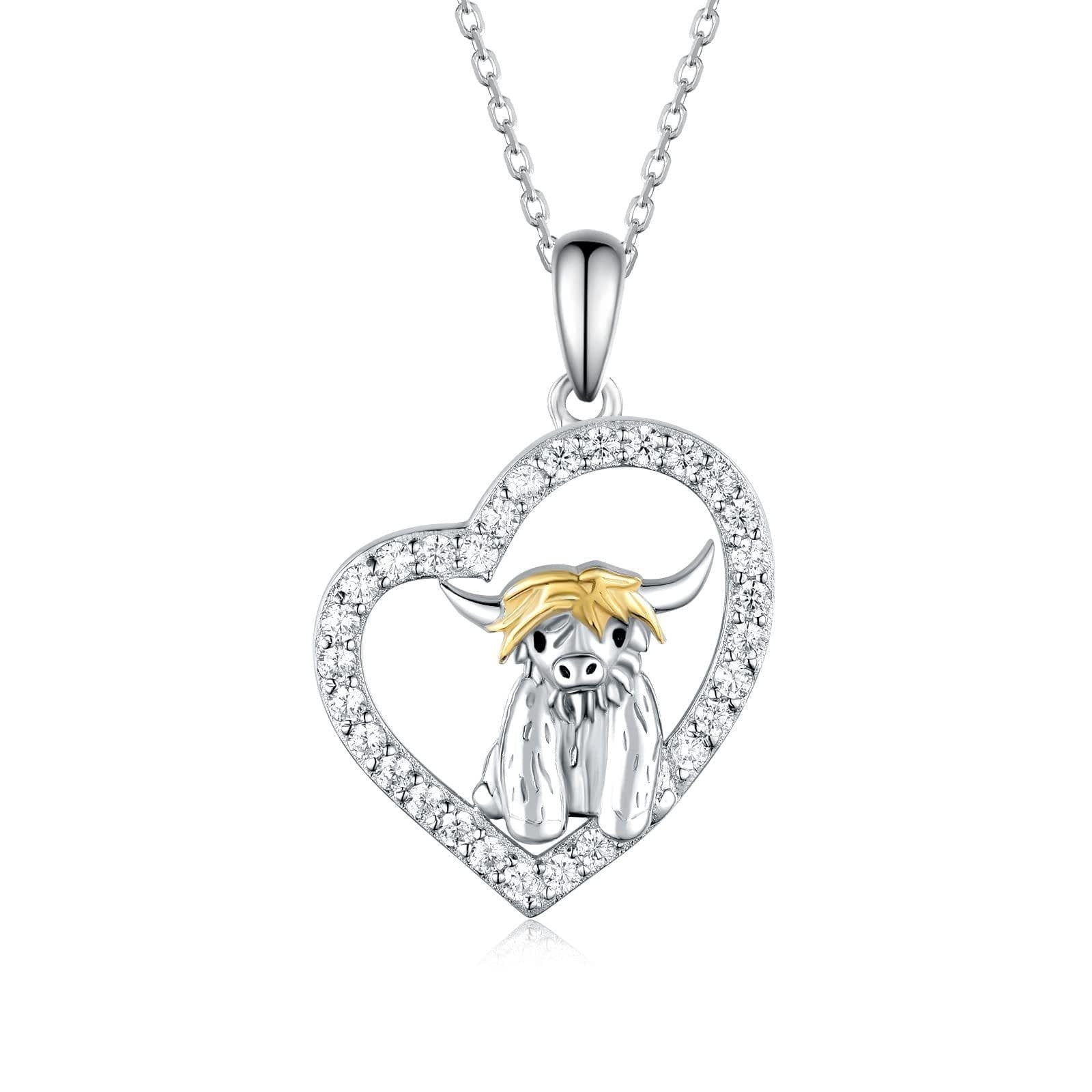 image-Highland Cow Necklace 925 Sterling Silver Heart Animal Necklace Animal Jewelry Gifts for Women Girls Daughter