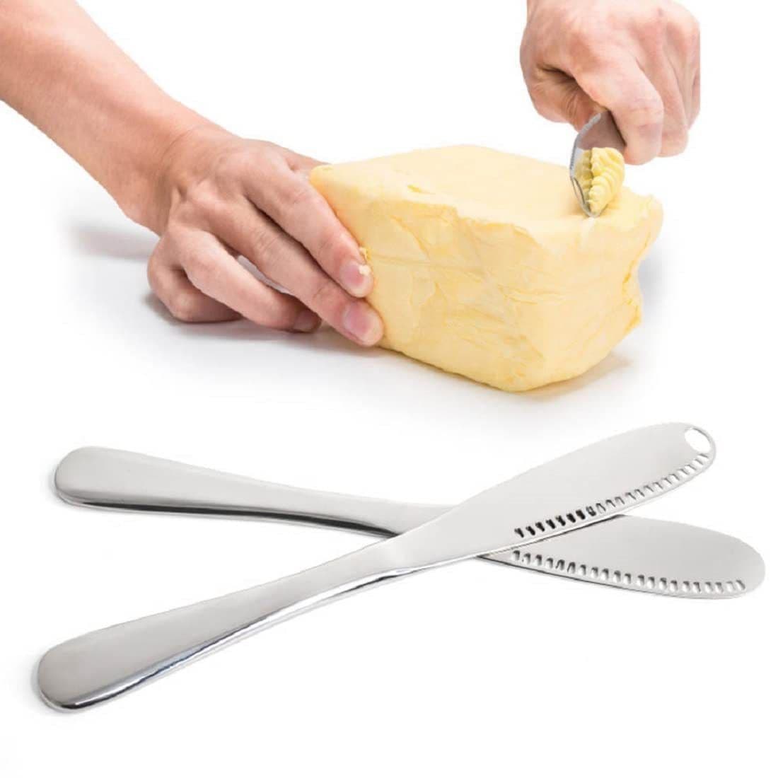 image-Stainless Steel Butter Spreader Knife With Handle, 3 In 1 Curler Slicer Knife, Butter Knife Spreader And Curler With Holes And Serrated Edge Cheese Knife Kitchen Gadgets