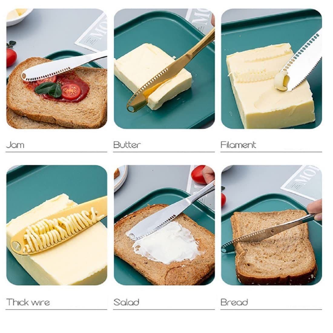 image-Stainless Steel Butter Spreader Knife With Handle, 3 In 1 Curler Slicer Knife, Butter Knife Spreader And Curler With Holes And Serrated Edge Cheese Knife Kitchen Gadgets