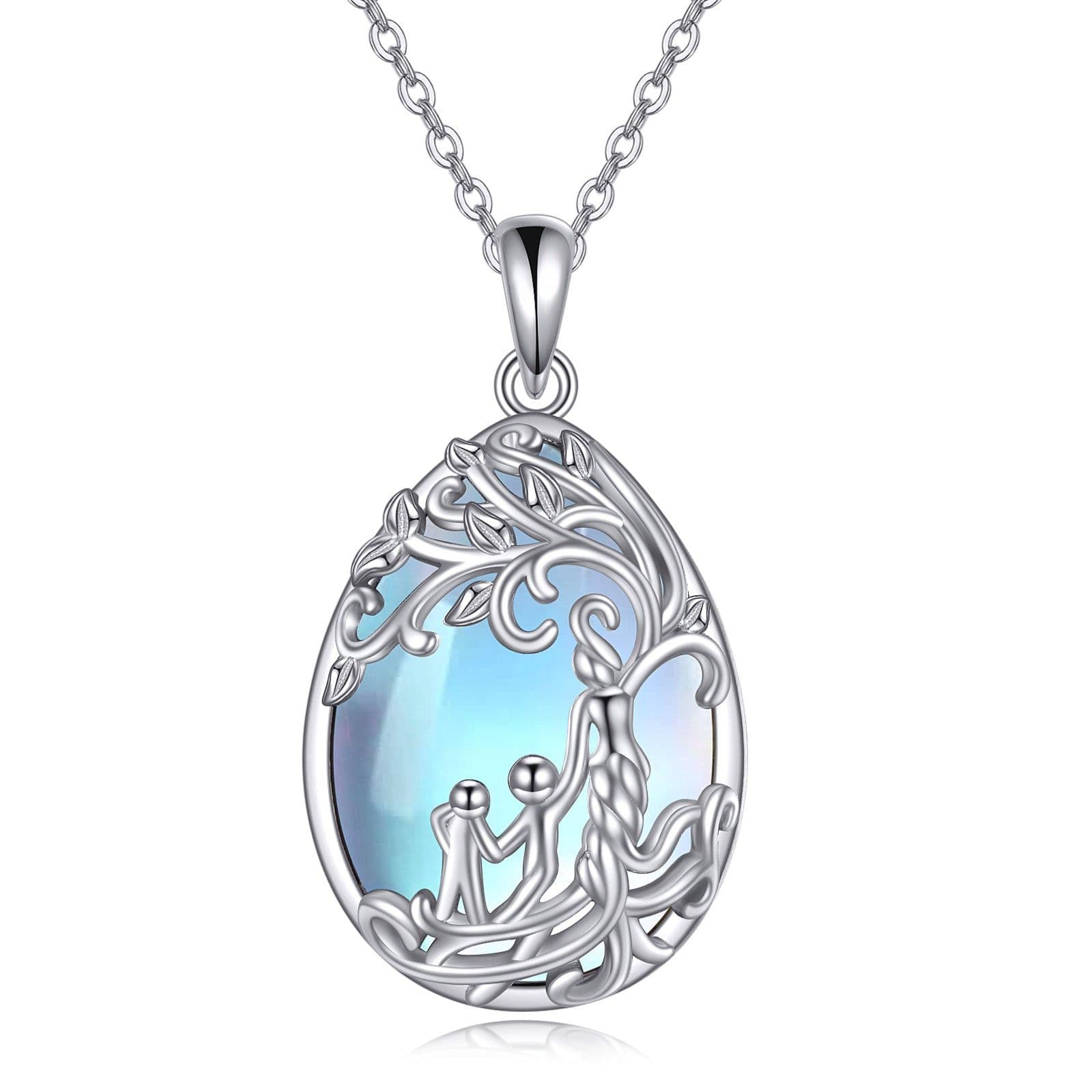 image-Sterling Silver Moonstone Tree of Life Mother Necklace Jewelry Gifts