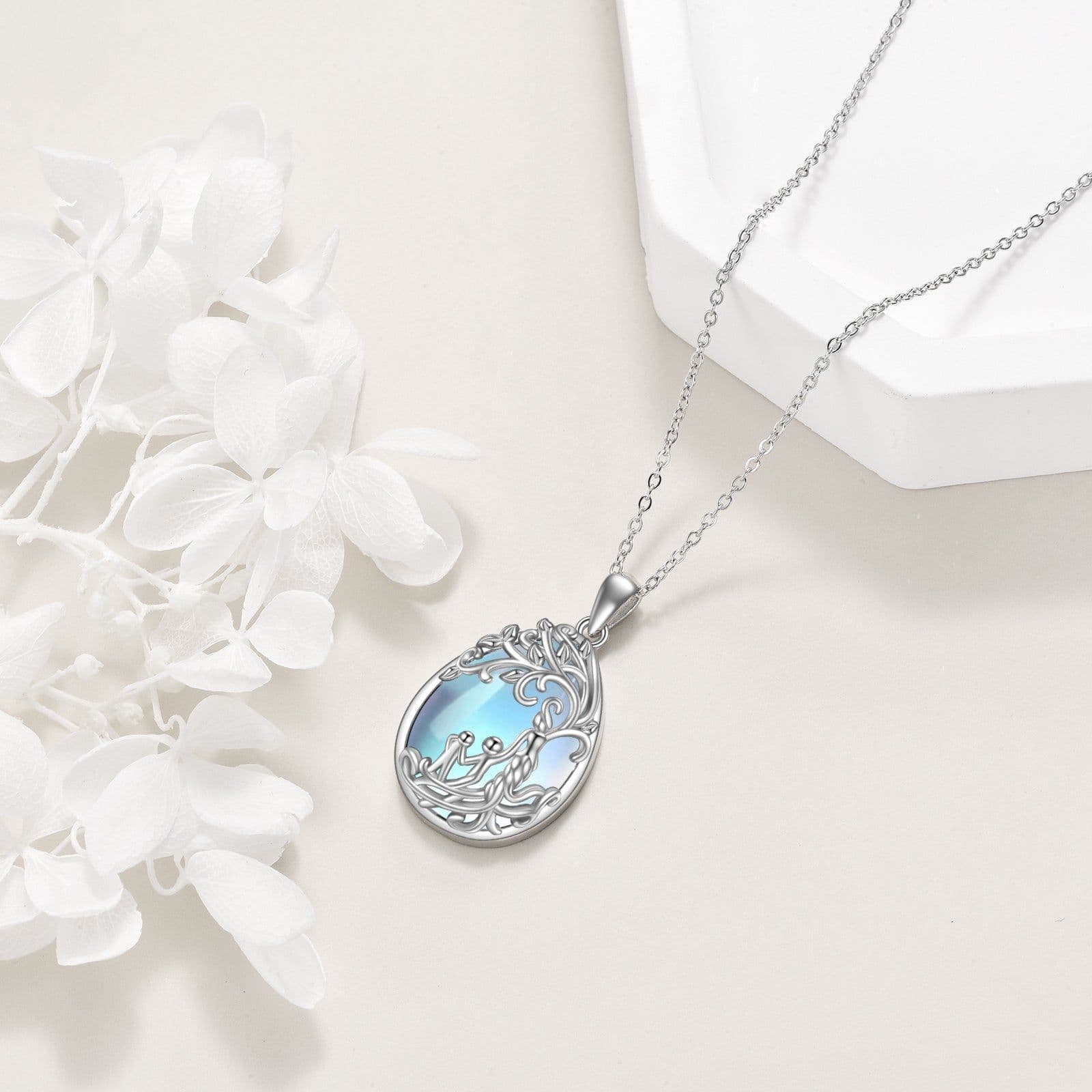 image-Sterling Silver Moonstone Tree of Life Mother Necklace Jewelry Gifts