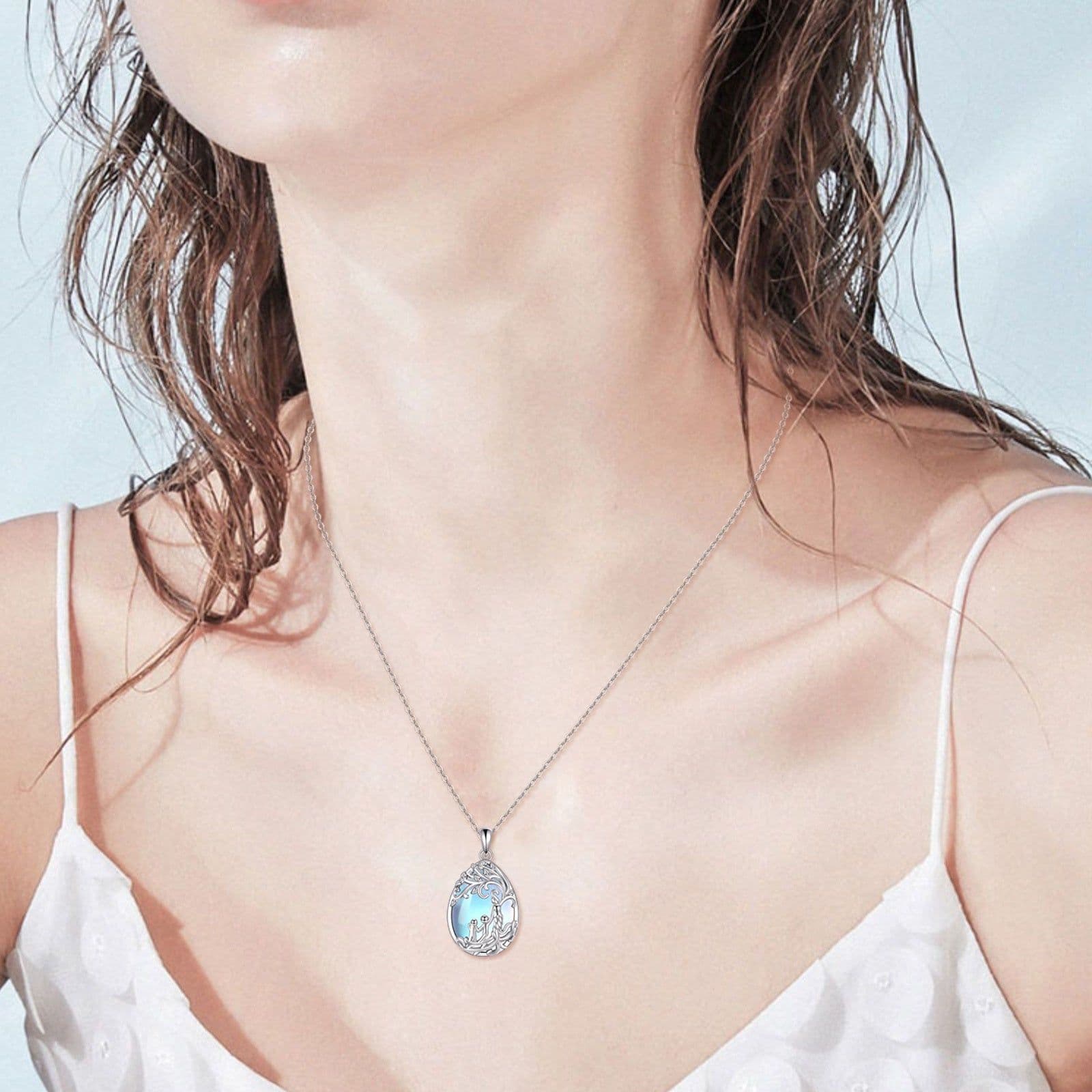 image-Sterling Silver Moonstone Tree of Life Mother Necklace Jewelry Gifts