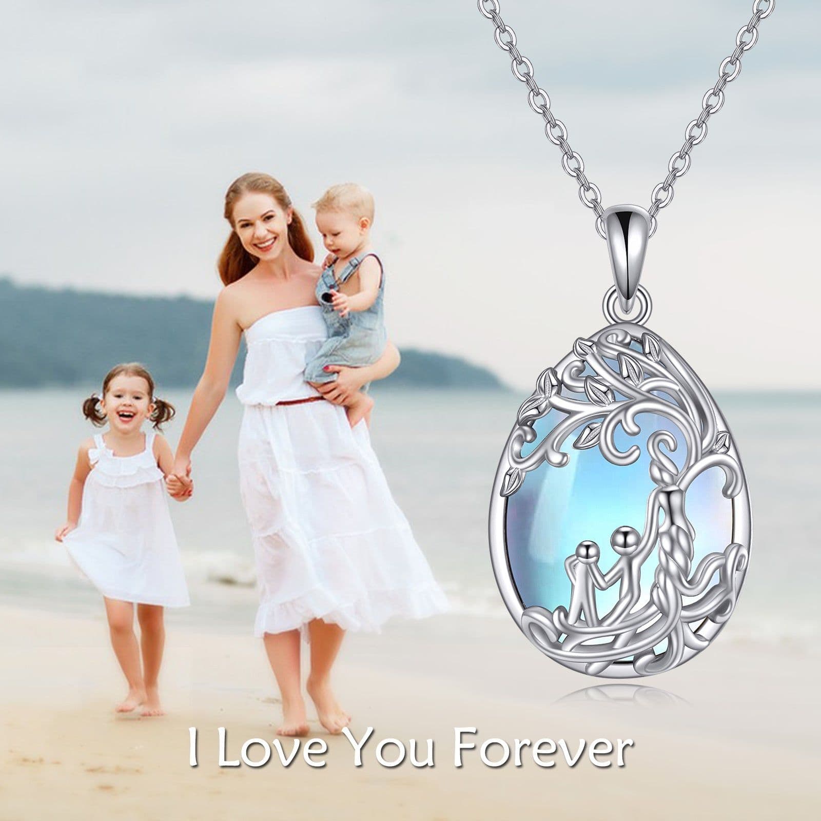 image-Sterling Silver Moonstone Tree of Life Mother Necklace Jewelry Gifts