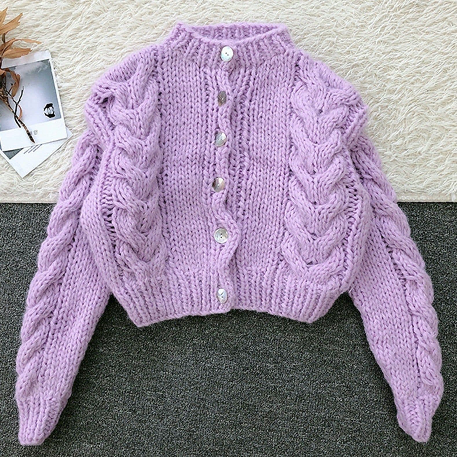 image-Knitted Sweater Women's Mohair Wool Loose Cardigan Jacket, Knit Top, Handmade Clothing, Gift For Women, Hand-knit Outfit