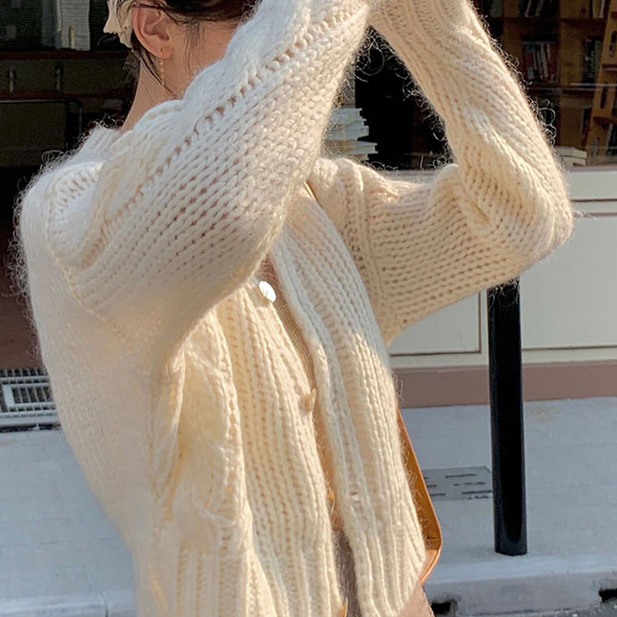 image-Knitted Sweater Women's Mohair Wool Loose Cardigan Jacket, Knit Top, Handmade Clothing, Gift For Women, Hand-knit Outfit