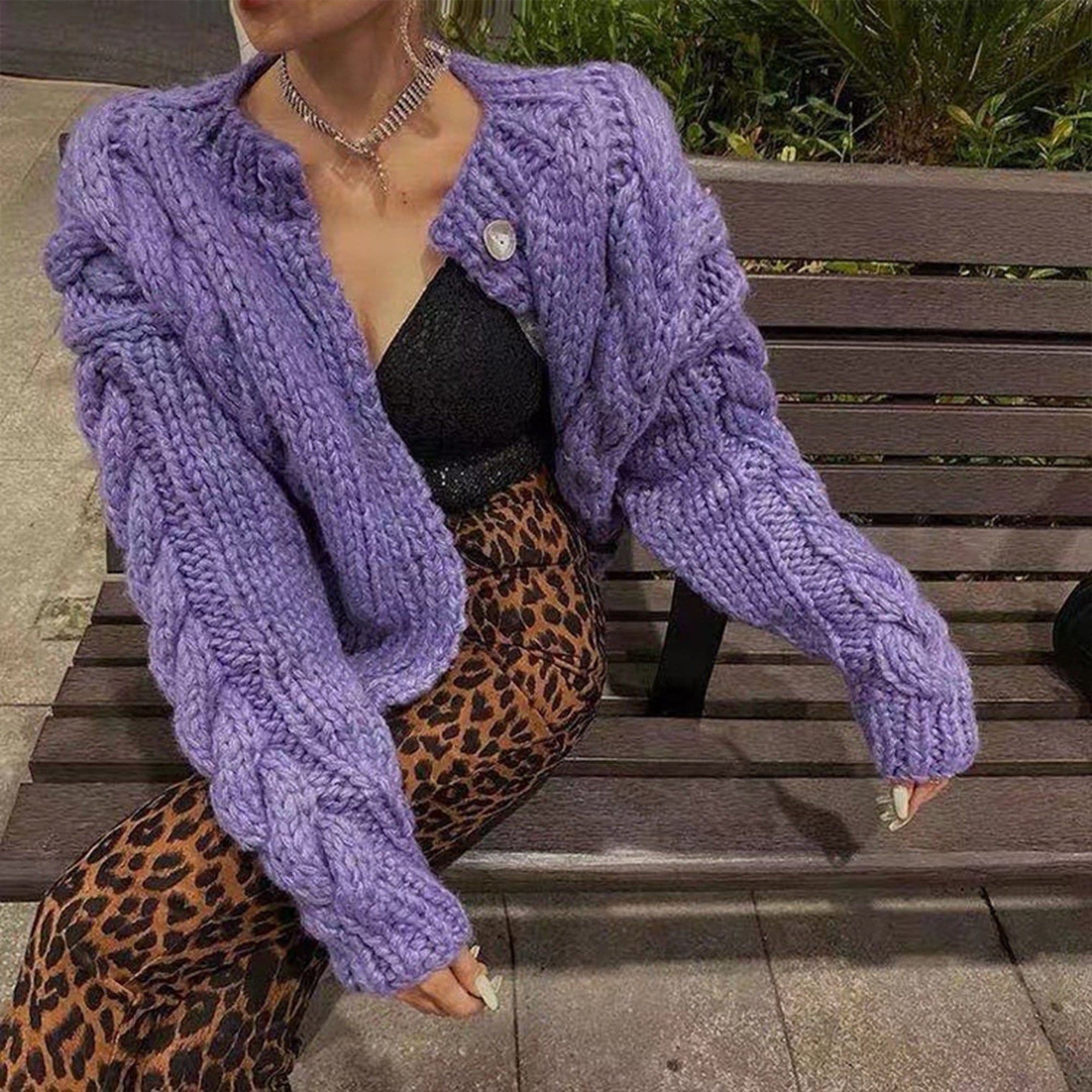 image-Knitted Sweater Women's Mohair Wool Loose Cardigan Jacket, Knit Top, Handmade Clothing, Gift For Women, Hand-knit Outfit