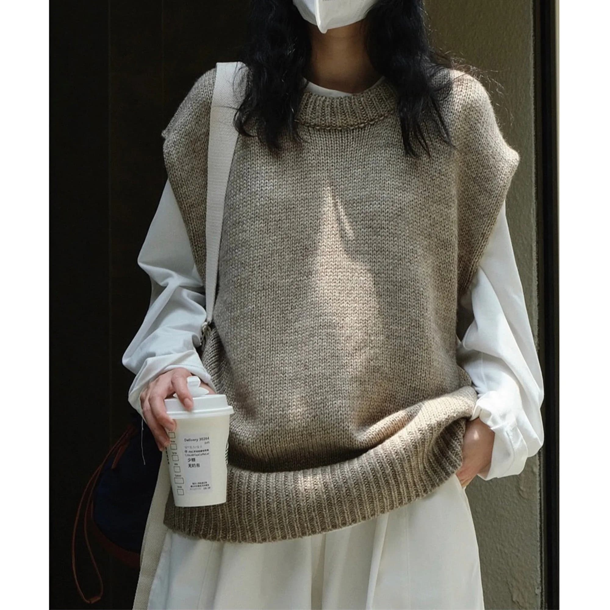image-Wool Round-neck Knitted Waistcoat, Loose Knit Tank Top, Vintage Clothes, Sleeveless Wool Vest Handmade Clothing, Knitwear, Spring Clothing