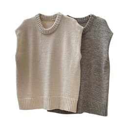 image-Wool Round-neck Knitted Waistcoat, Loose Knit Tank Top, Vintage Clothes, Sleeveless Wool Vest Handmade Clothing, Knitwear, Spring Clothing