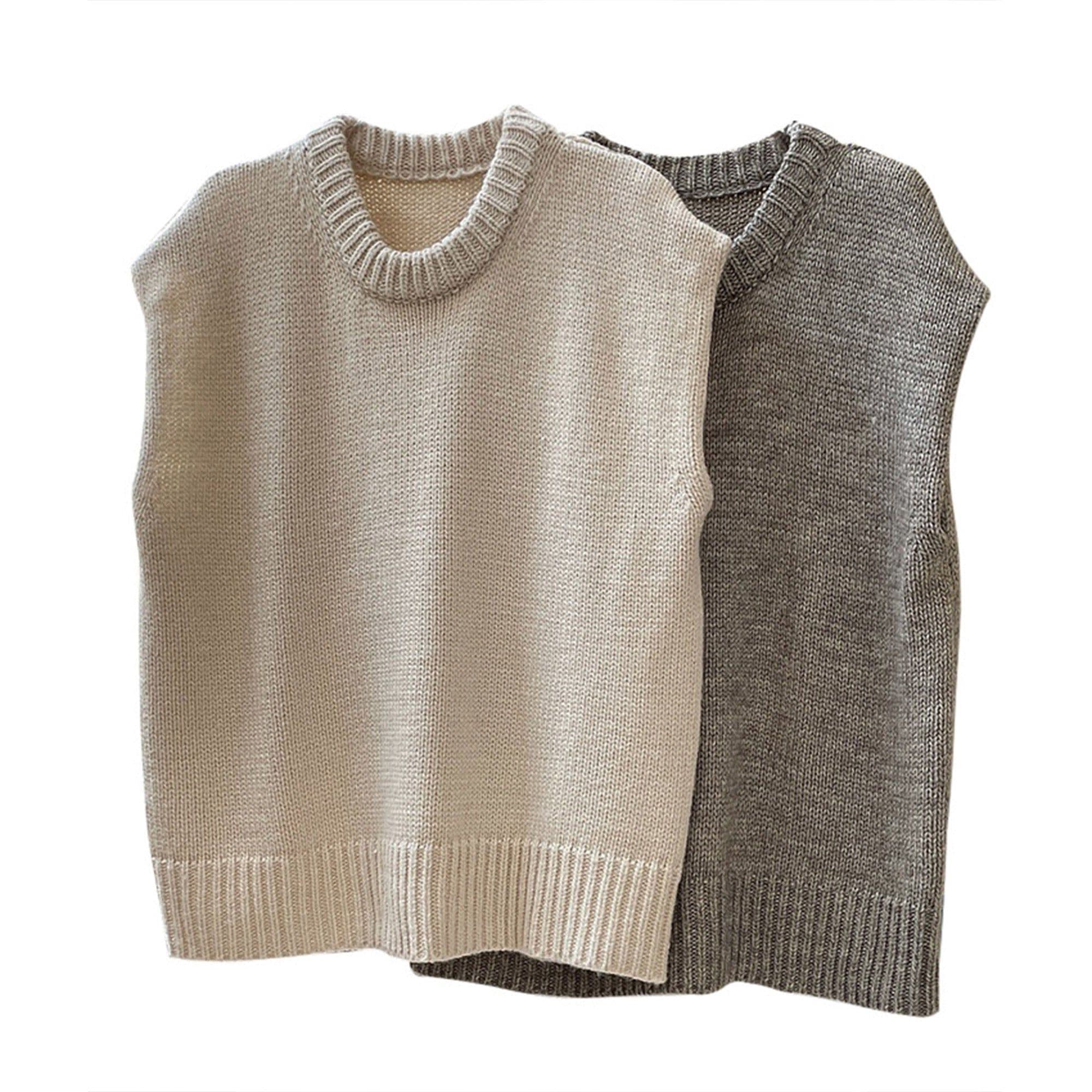 image-Wool Round-neck Knitted Waistcoat, Loose Knit Tank Top, Vintage Clothes, Sleeveless Wool Vest Handmade Clothing, Knitwear, Spring Clothing