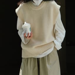 image-Wool Round-neck Knitted Waistcoat, Loose Knit Tank Top, Vintage Clothes, Sleeveless Wool Vest Handmade Clothing, Knitwear, Spring Clothing