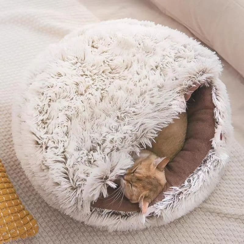 image-Winter New Long Plush Pet Cat Bed Round Cat Cushion Cat House Warm Cat Basket Cat Sleep Bag Cat Nest Kennel For Small Dog Cat