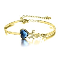 image-Blue Crystals from Austria Love Heart Bangle Bracelet in White Gold Plated Sterling Silver
