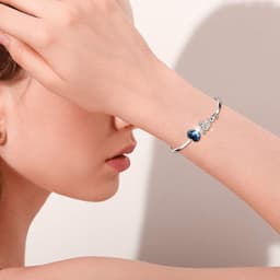 image-Blue Crystals from Austria Love Heart Bangle Bracelet in White Gold Plated Sterling Silver