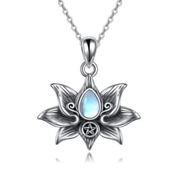 image-Sterling Silver Moonstone Lotus Flower Pendant Necklace Jewelry Gifts for Women