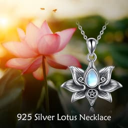 image-Sterling Silver Moonstone Lotus Flower Pendant Necklace Jewelry Gifts for Women