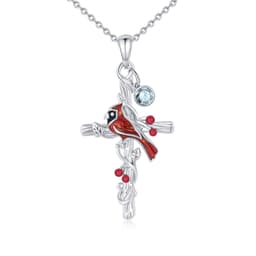 image-Cardinal Cross Necklace Birthstone Necklace Jewelry Gift