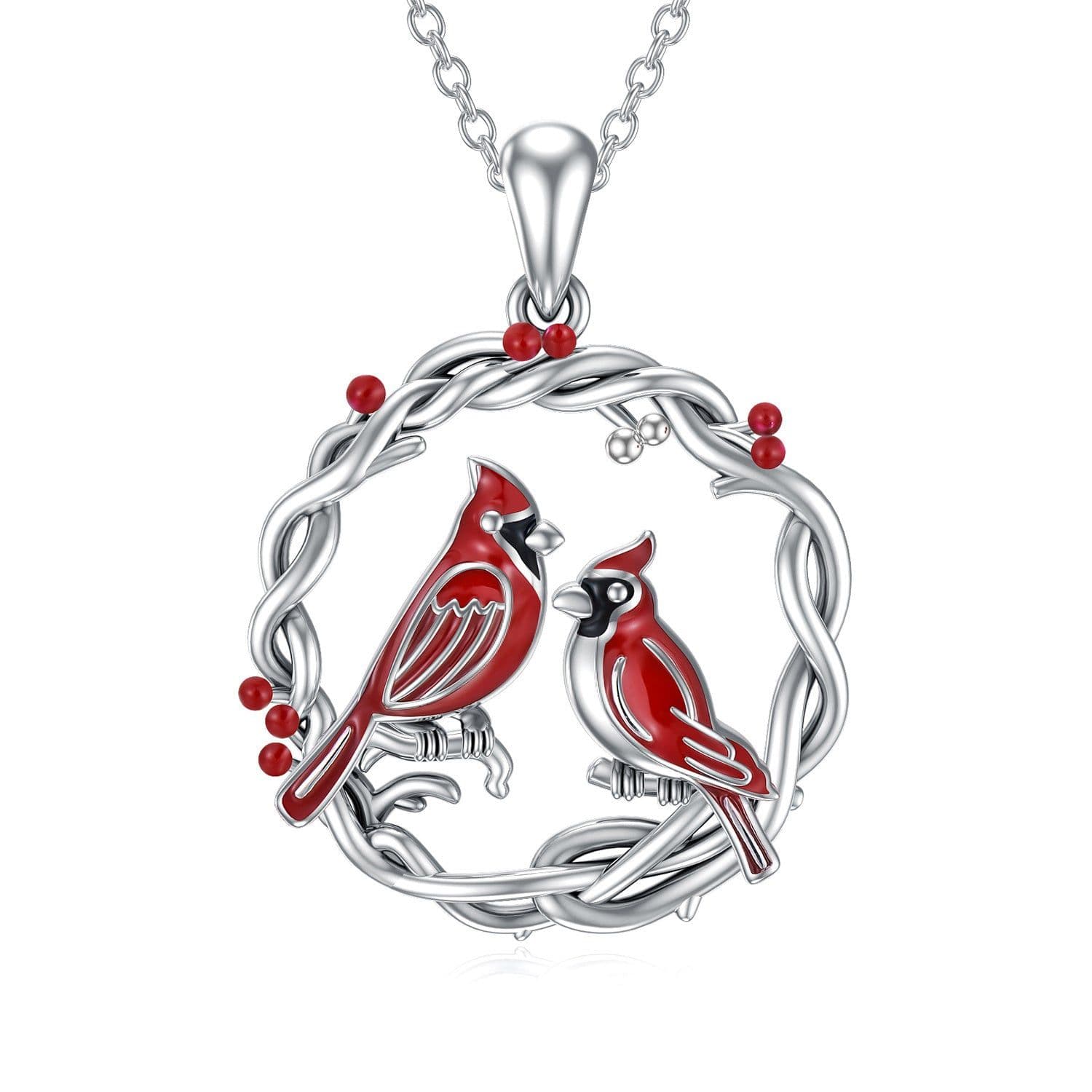 image-Cardinal Tree Of Life Necklace in White Gold Plated Sterling Sliver