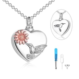 image-Hummingbird Urn Necklaces for Ashes Sterling Silver Heart Sunflower Cremation Memory Jewelry for Women Men