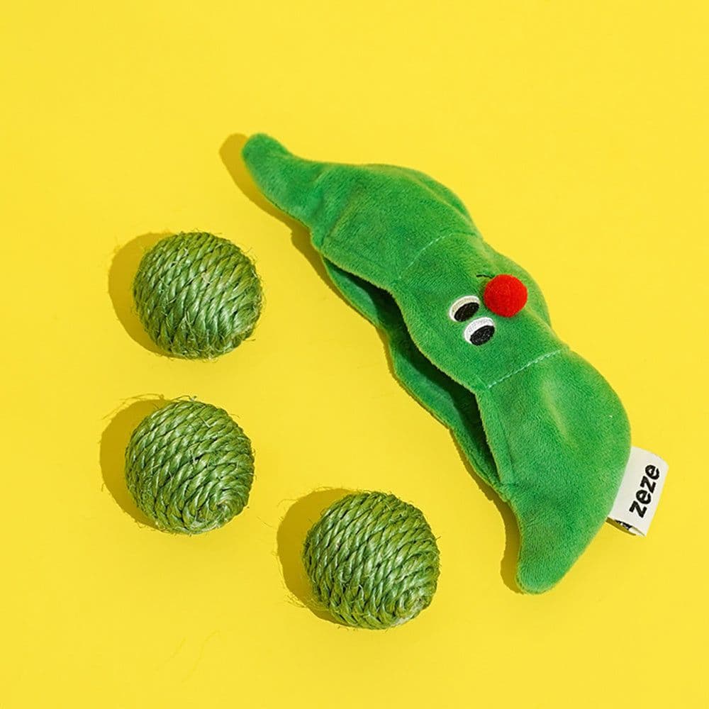 image-3PCS Cat Toy Balls, Interactive Pet Play Balls Sisal Rope Scratching Chew Ball Toy With Rustling Sound Pea Pod Storage For Indoor Kitten Training Hunting