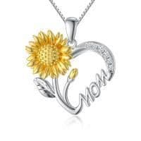 image-Necklace for Mom 925 Sterling Silver Sunflower Heart I Love You Mother Pendant Jewelry Mother's Day Birthday Gift