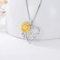 image-Necklace for Mom 925 Sterling Silver Sunflower Heart I Love You Mother Pendant Jewelry Mother's Day Birthday Gift